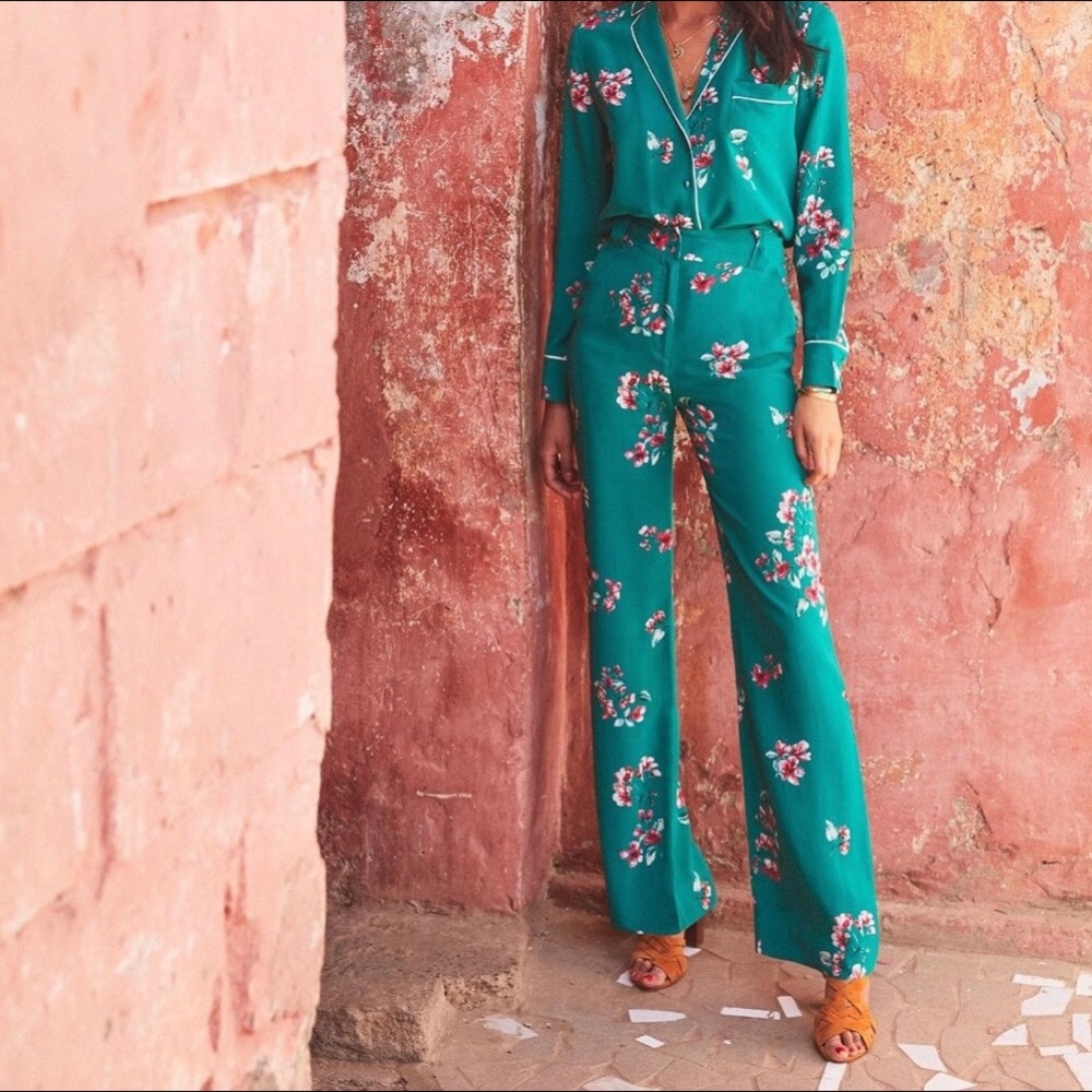 Sezane Theo green floral trousers size 34 / 2